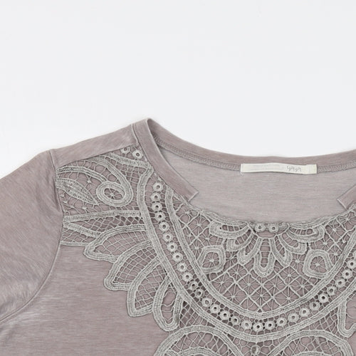 YAYA Womens Beige Cotton Basic T-Shirt Size L Round Neck