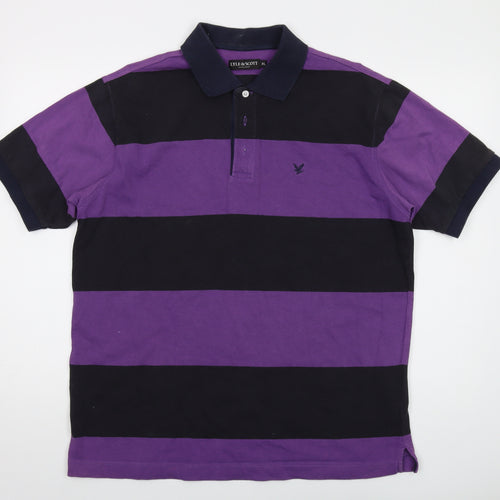 Lyle & Scott Mens Purple Striped Cotton Polo Size XL Collared Button