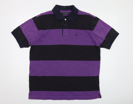 Lyle & Scott Mens Purple Striped Cotton Polo Size XL Collared Button