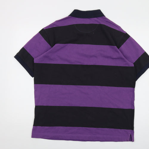 Lyle & Scott Mens Purple Striped Cotton Polo Size XL Collared Button