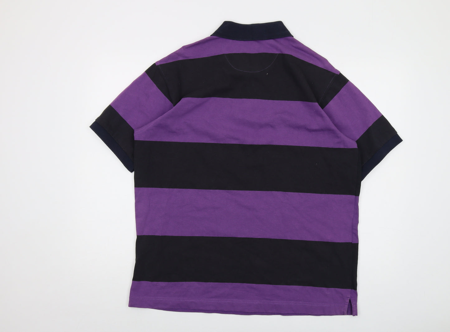 Lyle & Scott Mens Purple Striped Cotton Polo Size XL Collared Button