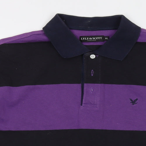 Lyle & Scott Mens Purple Striped Cotton Polo Size XL Collared Button