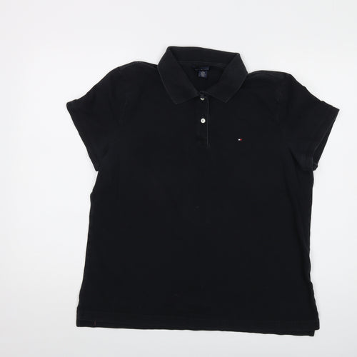 Tommy Hilfiger Womens Black Cotton Basic Polo Size XL Collared