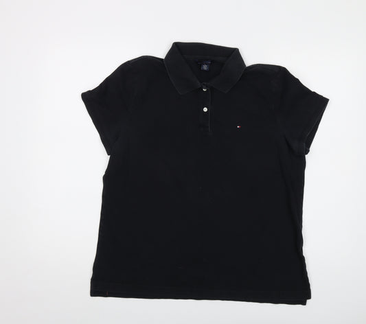 Tommy Hilfiger Womens Black Cotton Basic Polo Size XL Collared