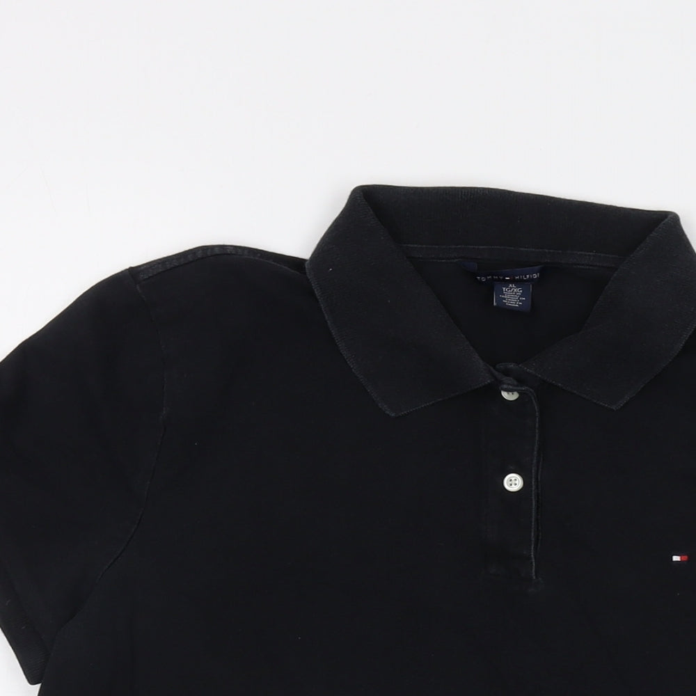 Tommy Hilfiger Womens Black Cotton Basic Polo Size XL Collared