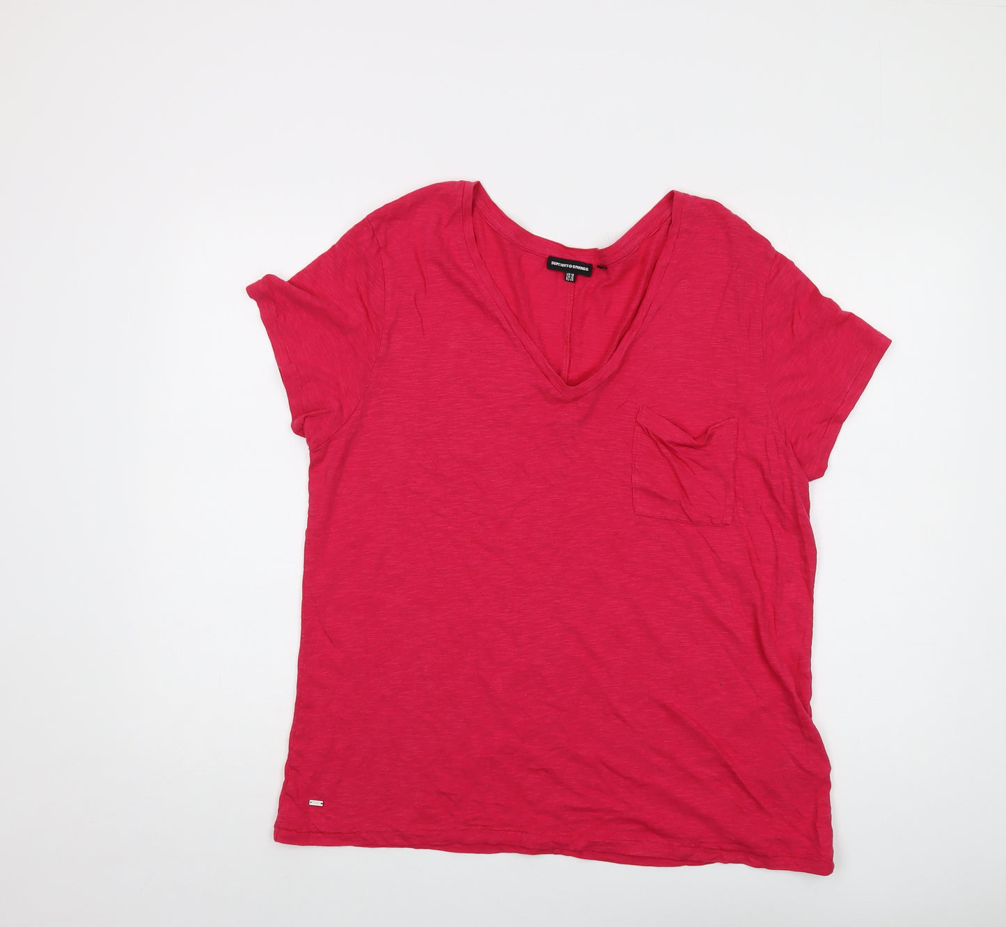 Superdry Womens Pink Cotton Basic T-Shirt Size 16 V-Neck