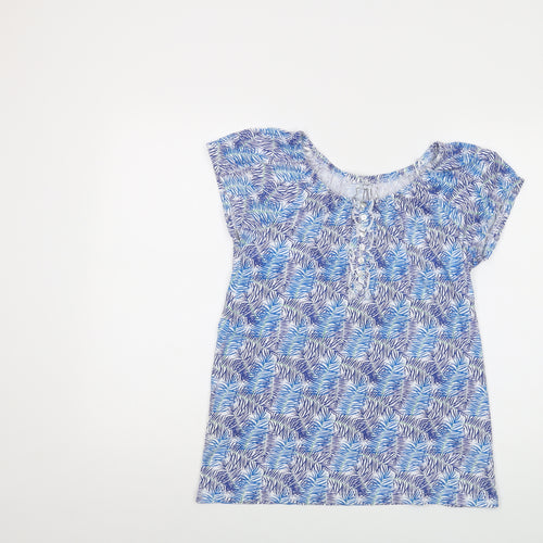 TRU Womens Blue Floral Cotton Basic T-Shirt Size M Round Neck