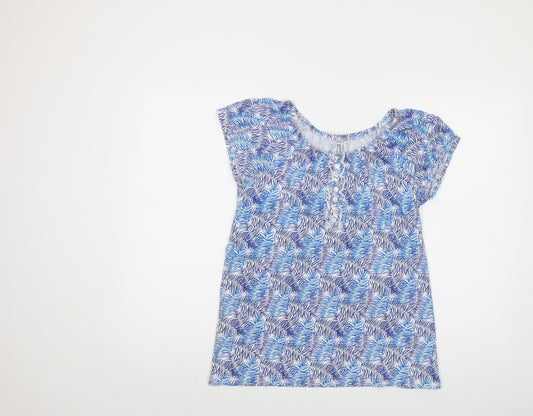 TRU Womens Blue Floral Cotton Basic T-Shirt Size M Round Neck