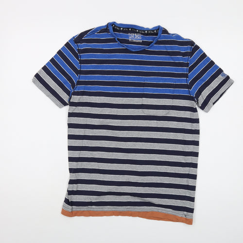 Fat Face Mens Black Striped Cotton T-Shirt Size S Crew Neck