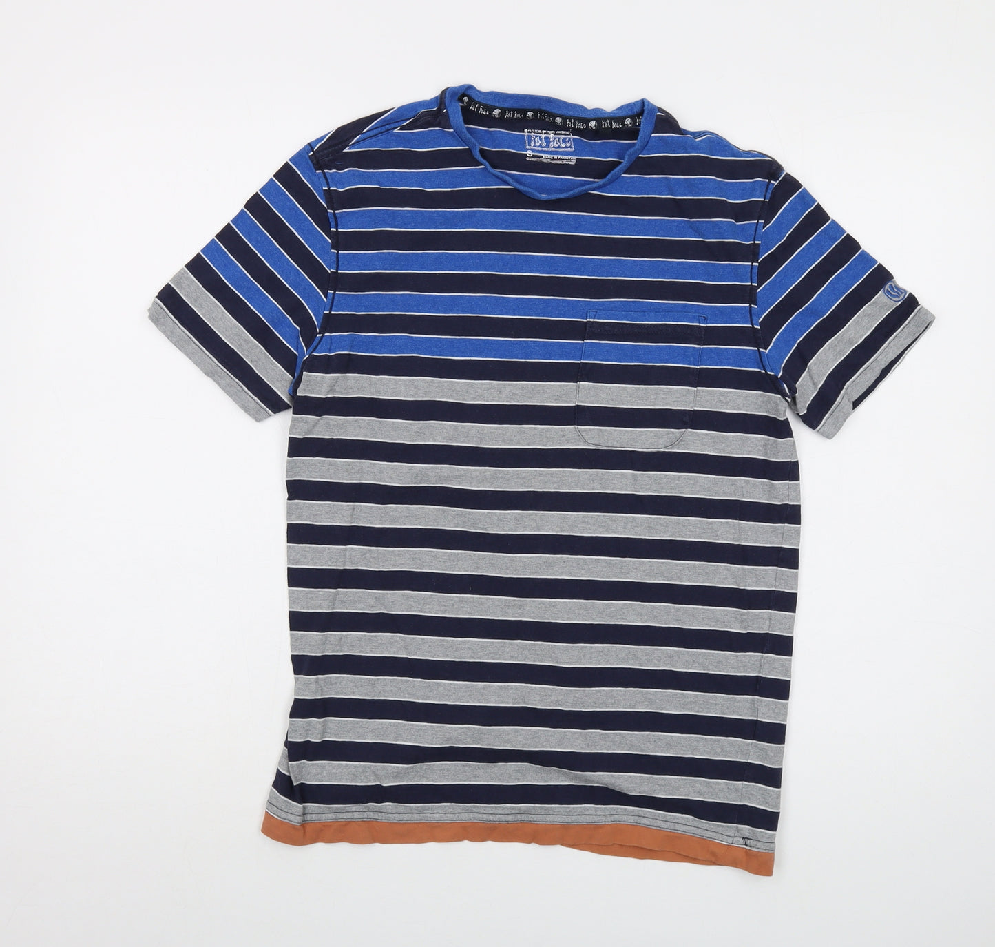 Fat Face Mens Black Striped Cotton T-Shirt Size S Crew Neck