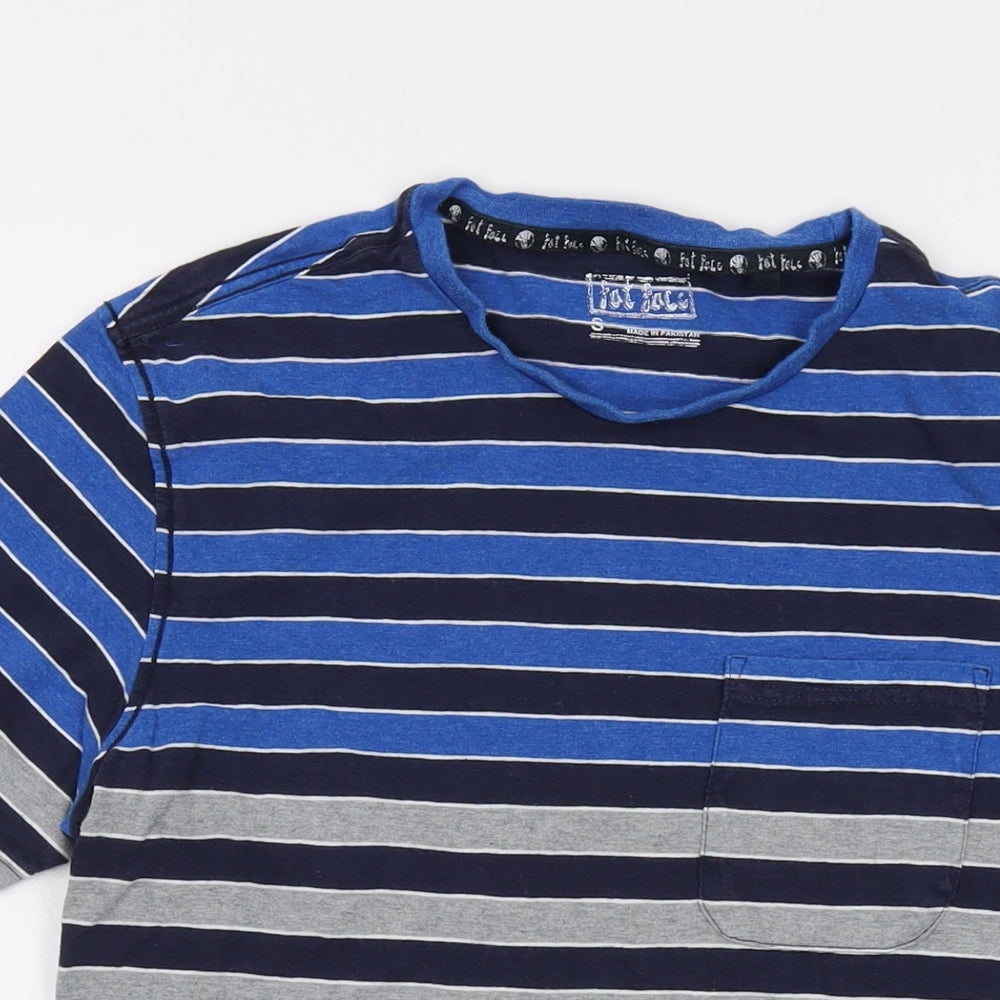 Fat Face Mens Black Striped Cotton T-Shirt Size S Crew Neck