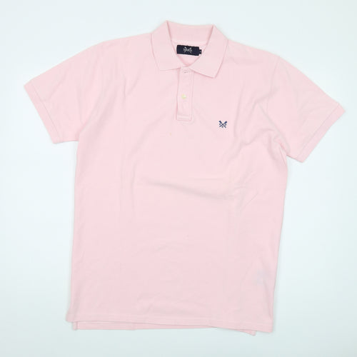 Crew Clothing Mens Pink Cotton Polo Size M Collared Button