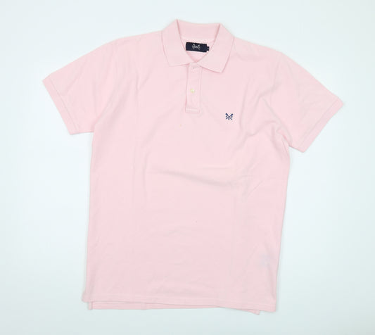 Crew Clothing Mens Pink Cotton Polo Size M Collared Button