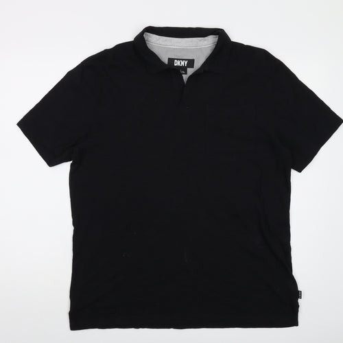 DKNY Mens Black Cotton Polo Size L Collared Pullover