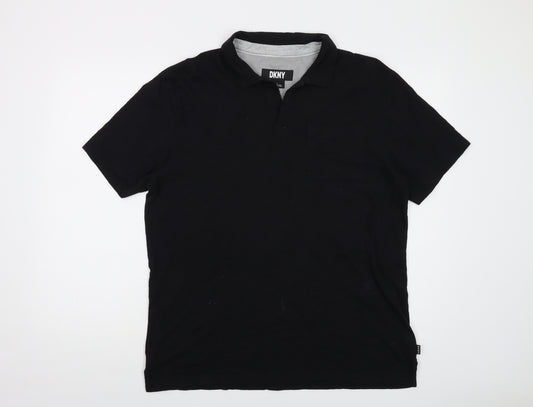 DKNY Mens Black Cotton Polo Size L Collared Pullover