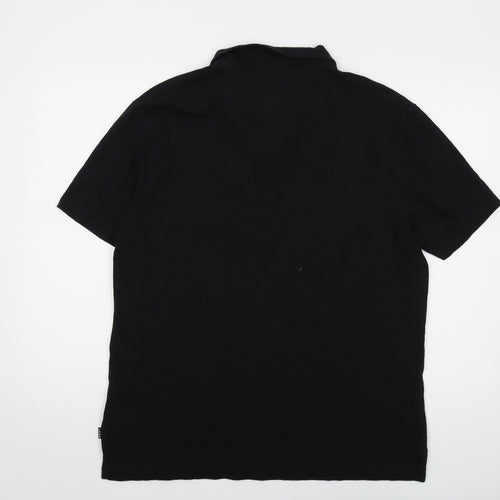 DKNY Mens Black Cotton Polo Size L Collared Pullover