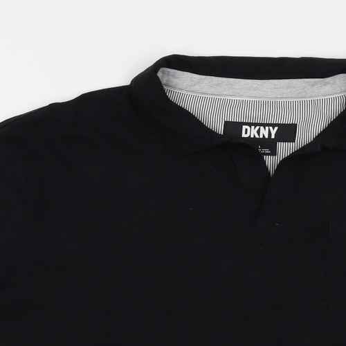 DKNY Mens Black Cotton Polo Size L Collared Pullover