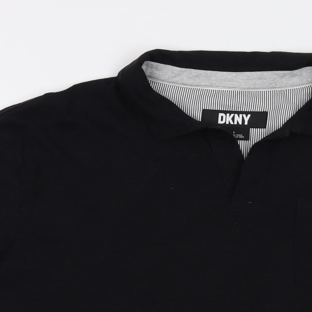 DKNY Mens Black Cotton Polo Size L Collared Pullover