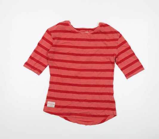 Brakeburn Womens Red Striped Cotton Basic T-Shirt Size 10 Round Neck