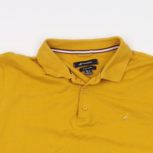 Kangol Mens Yellow Cotton Polo Size XL Collared Button