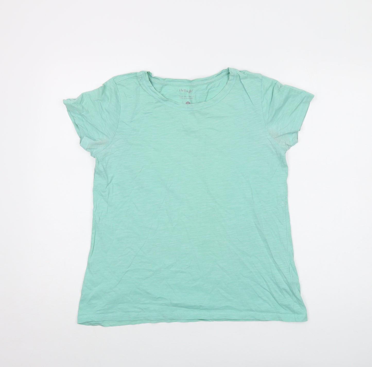 Thought Womens Green Cotton Basic T-Shirt Size 12 Round Neck