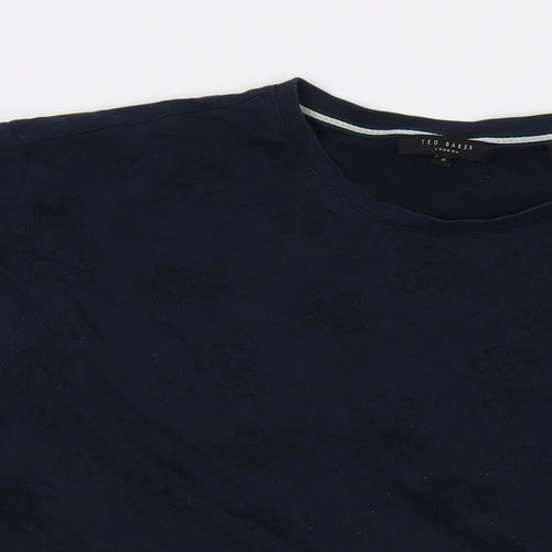 Ted Baker Mens Blue Geometric Cotton T-Shirt Size XL Crew Neck