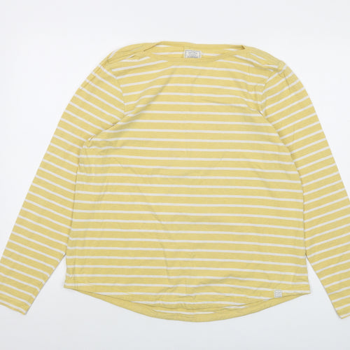 Fat Face Womens Yellow Striped Cotton Basic T-Shirt Size 14 Round Neck