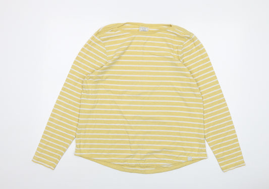 Fat Face Womens Yellow Striped Cotton Basic T-Shirt Size 14 Round Neck