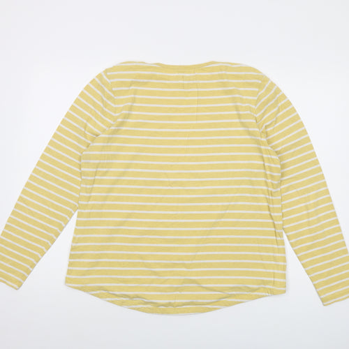 Fat Face Womens Yellow Striped Cotton Basic T-Shirt Size 14 Round Neck