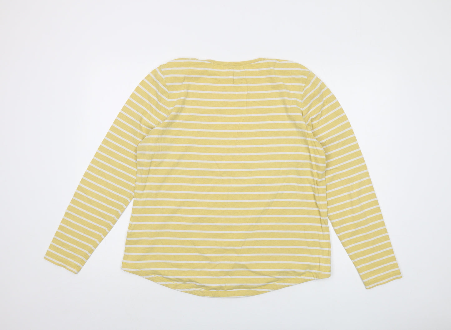 Fat Face Womens Yellow Striped Cotton Basic T-Shirt Size 14 Round Neck