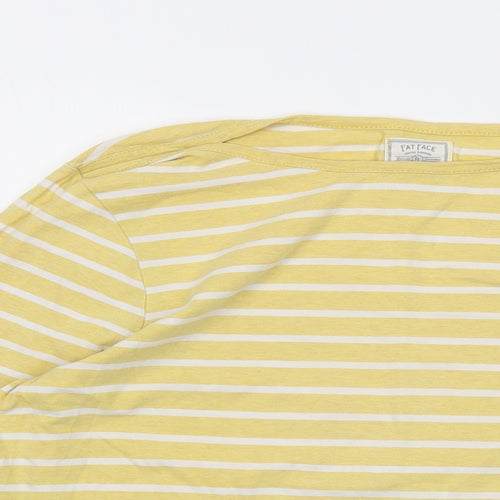 Fat Face Womens Yellow Striped Cotton Basic T-Shirt Size 14 Round Neck