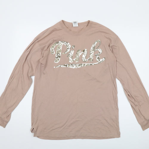 PINK Womens Pink Cotton Basic T-Shirt Size S Round Neck