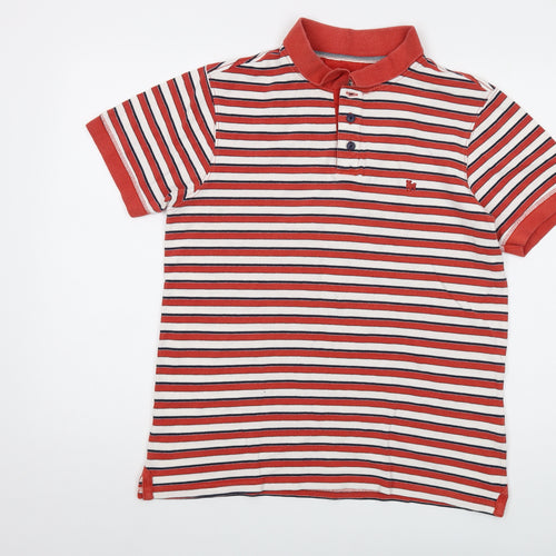 Jasper Conran Mens Red Striped Cotton Polo Size M Collared Button