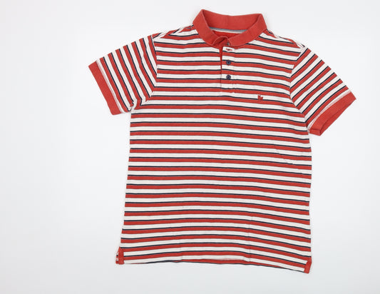 Jasper Conran Mens Red Striped Cotton Polo Size M Collared Button