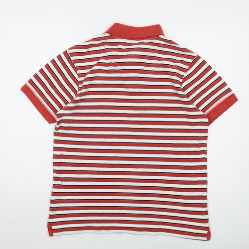 Jasper Conran Mens Red Striped Cotton Polo Size M Collared Button