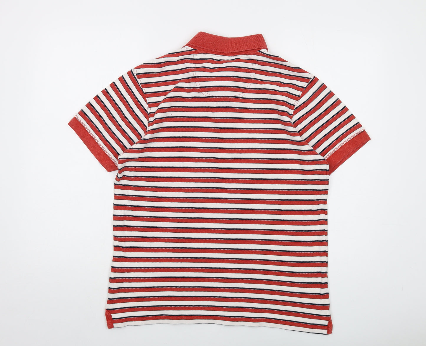 Jasper Conran Mens Red Striped Cotton Polo Size M Collared Button