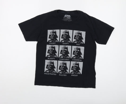 Star Wars Boys Black Cotton Basic T-Shirt Size M Crew Neck Pullover