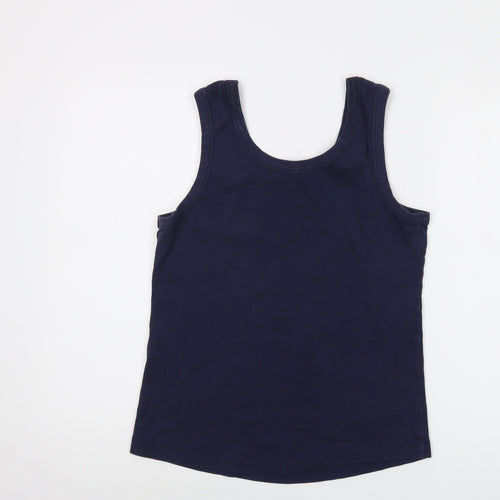 Joules Womens Blue Cotton Basic Tank Size 14 Round Neck