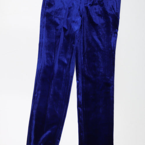 Romano Womens Blue Polyester Trousers Size 12 L25 in Regular Button