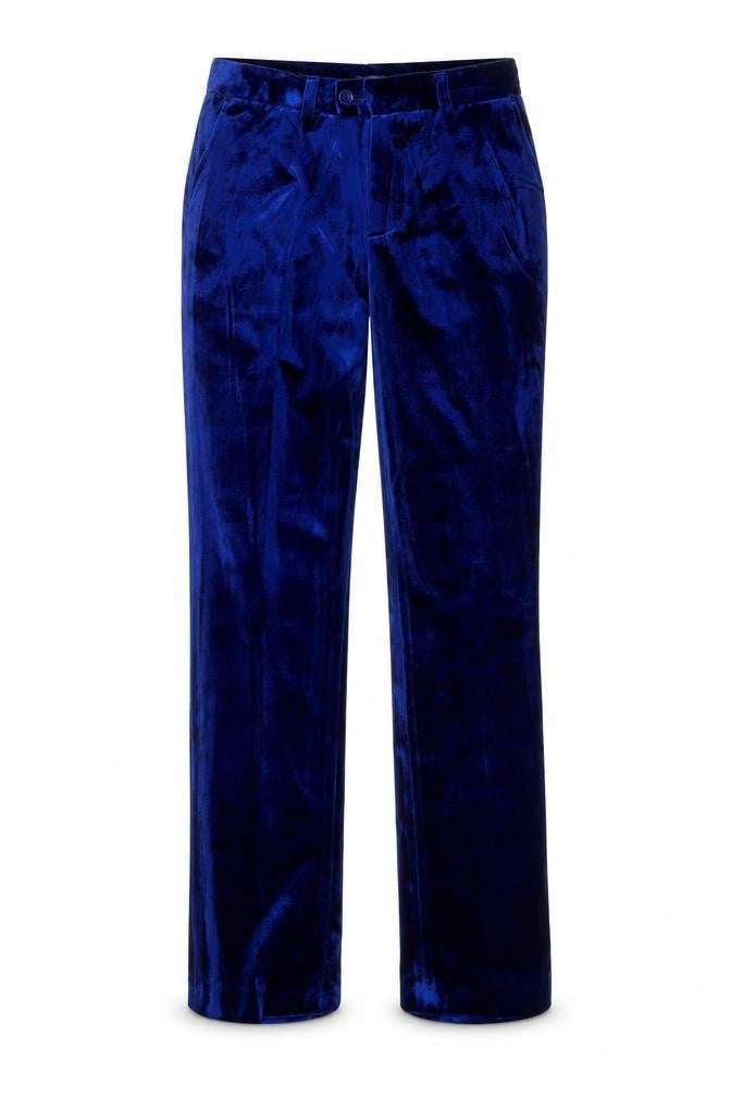 Front view of Romano women’s blue polyester trousers, size UK 12, 25-inch leg regular button