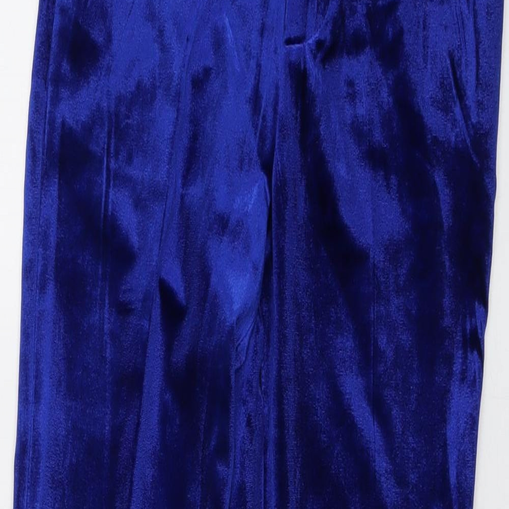 Romano Womens Blue Polyester Trousers Size 12 L25 in Regular Button