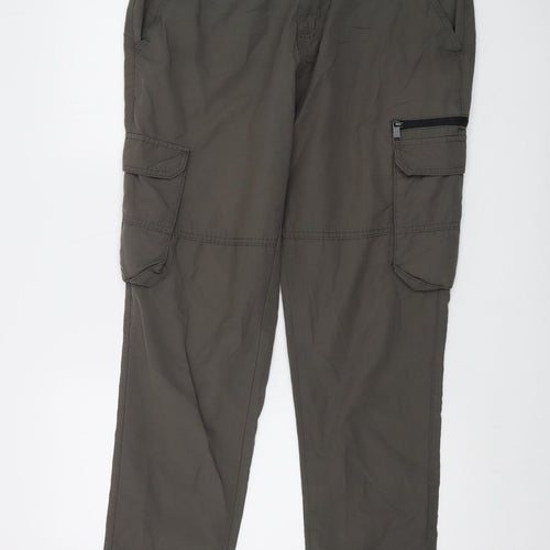 Lincoln Mens Green Cotton Cargo Trousers Size 36 in L31 in Regular Button