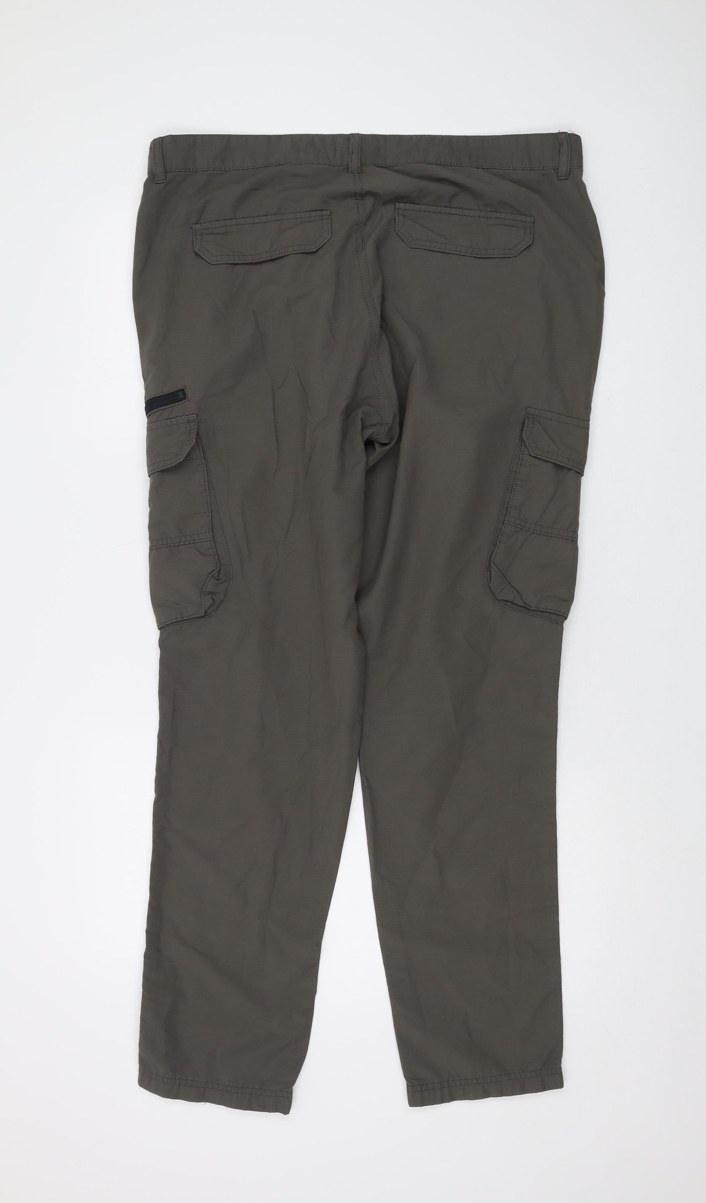 Lincoln Mens Green Cotton Cargo Trousers Size 36 in L31 in Regular Button