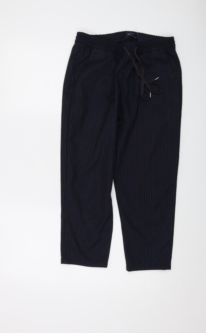 Gap Womens Blue Striped Polyester Trousers Size 4 L22 in Regular Drawstring