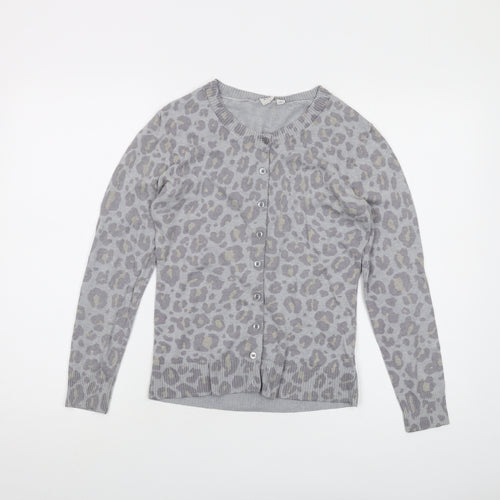 Gap Womens Grey Round Neck Animal Print Cotton Cardigan Jumper Size S