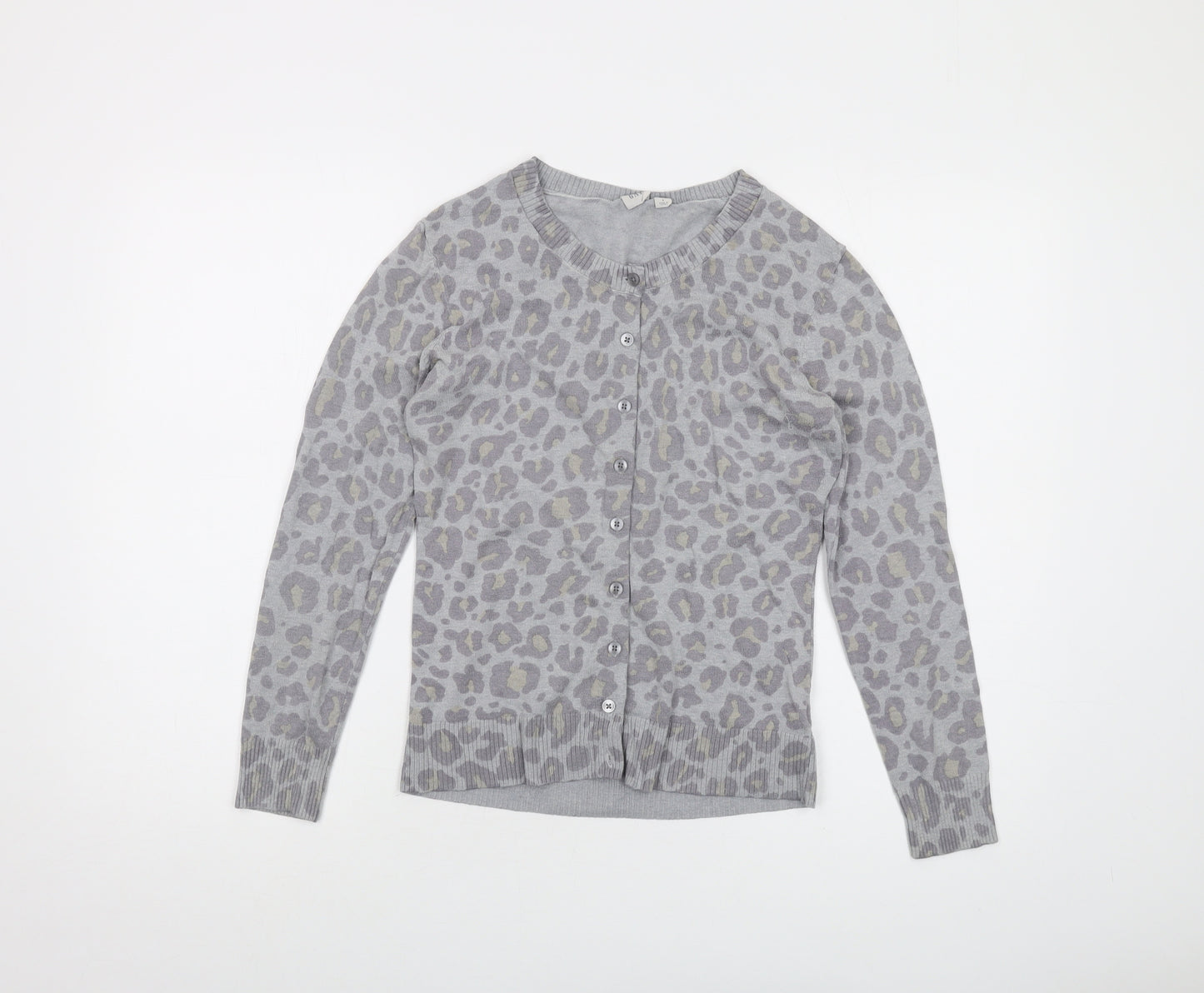 Gap Womens Grey Round Neck Animal Print Cotton Cardigan Jumper Size S