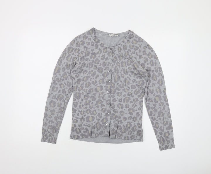 Gap Womens Grey Round Neck Animal Print Cotton Cardigan Jumper Size S