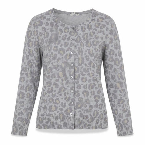 Gap Womens Grey Round Neck Animal Print Cotton Cardigan Jumper Size S