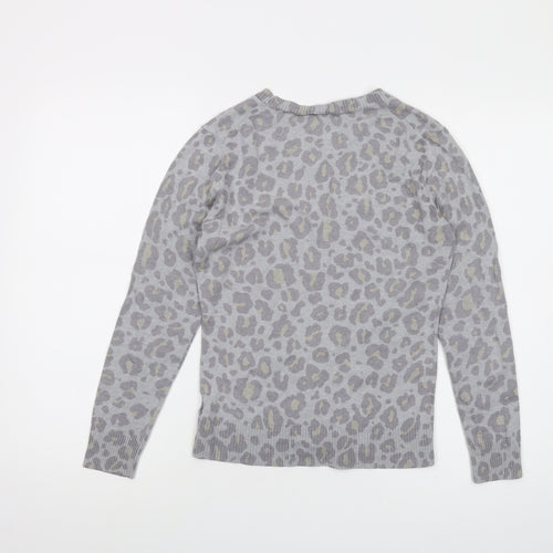 Gap Womens Grey Round Neck Animal Print Cotton Cardigan Jumper Size S