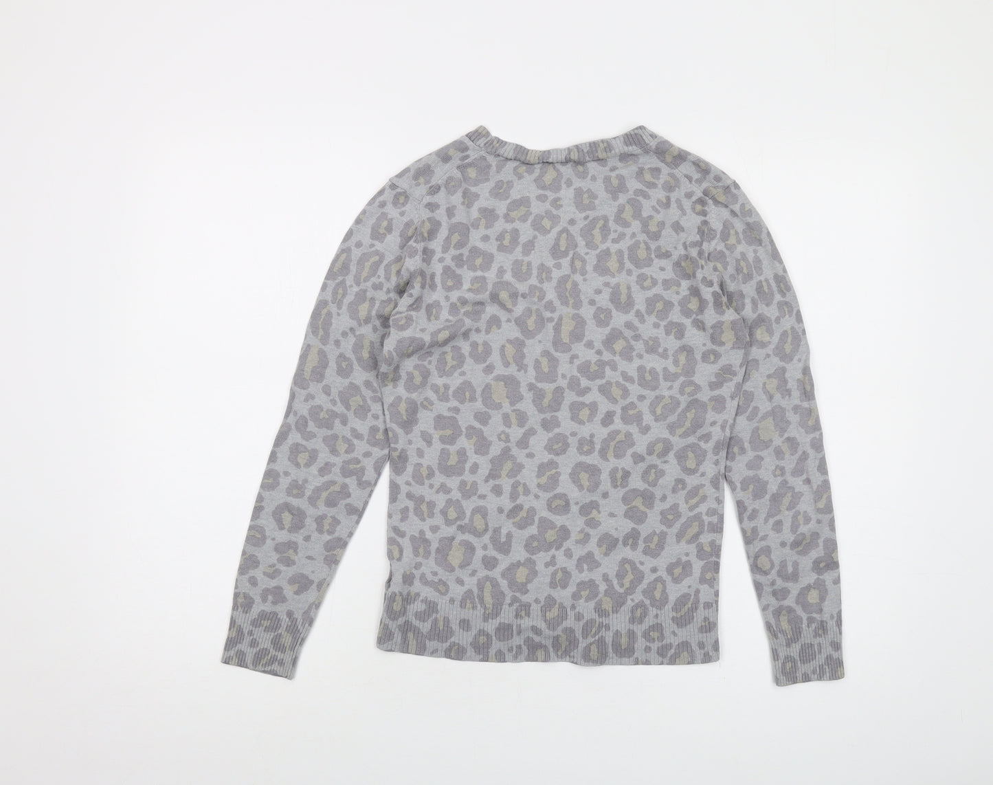 Gap Womens Grey Round Neck Animal Print Cotton Cardigan Jumper Size S
